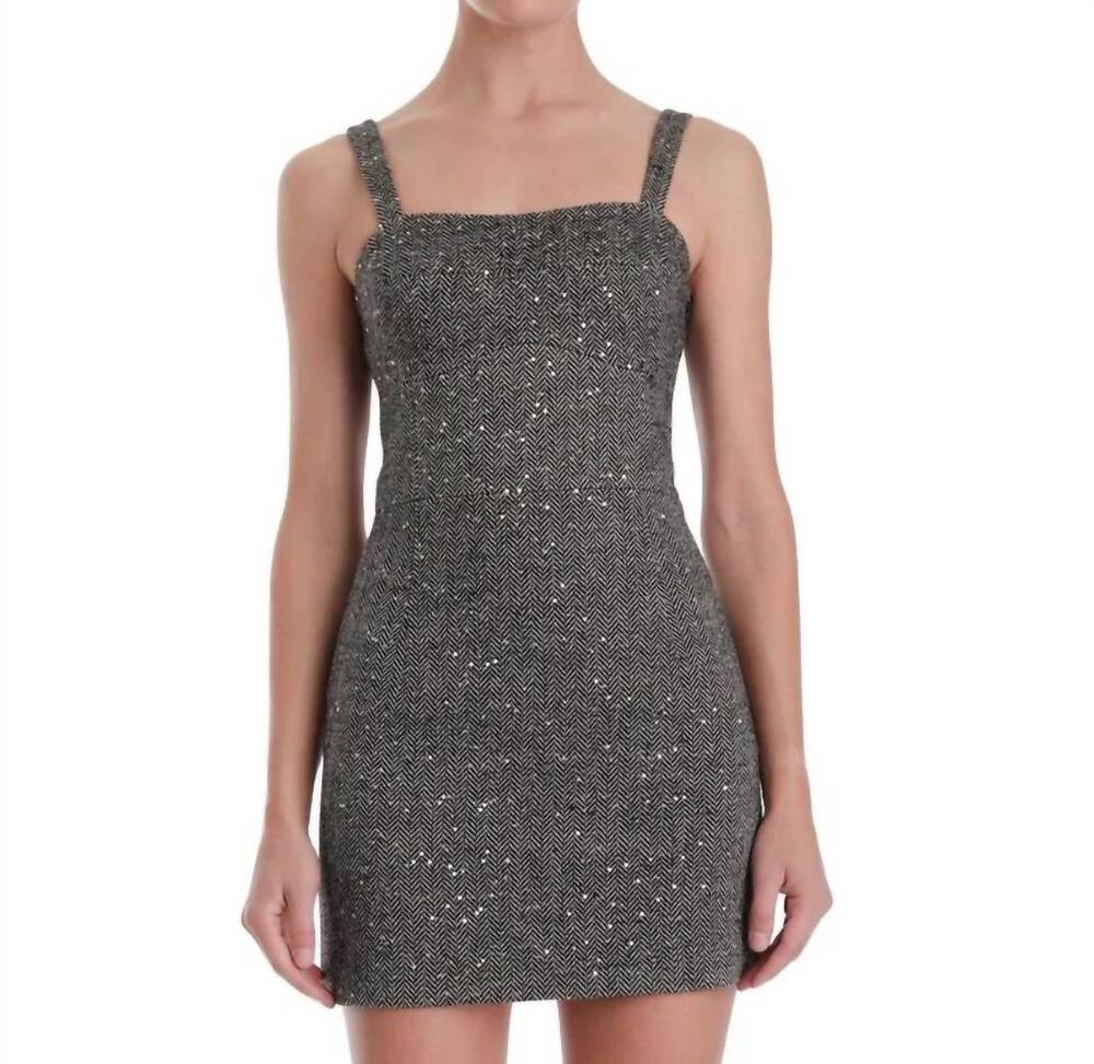 NEW KARINA GRIMALDI clara sequin tweed mini dress in grey